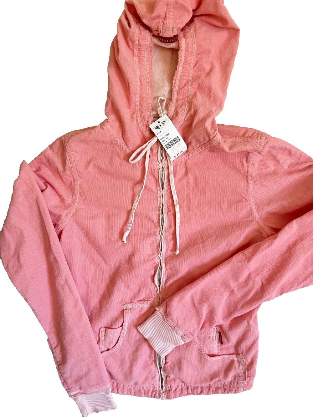 VINTAGE NWT Hard Tail Forever Hoodie M Corduroy Pink Full Zip Cotton USA